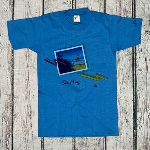 Vintage Single Stitch 1980s Travel Tourism VacationSix Flags Blue Tshirt